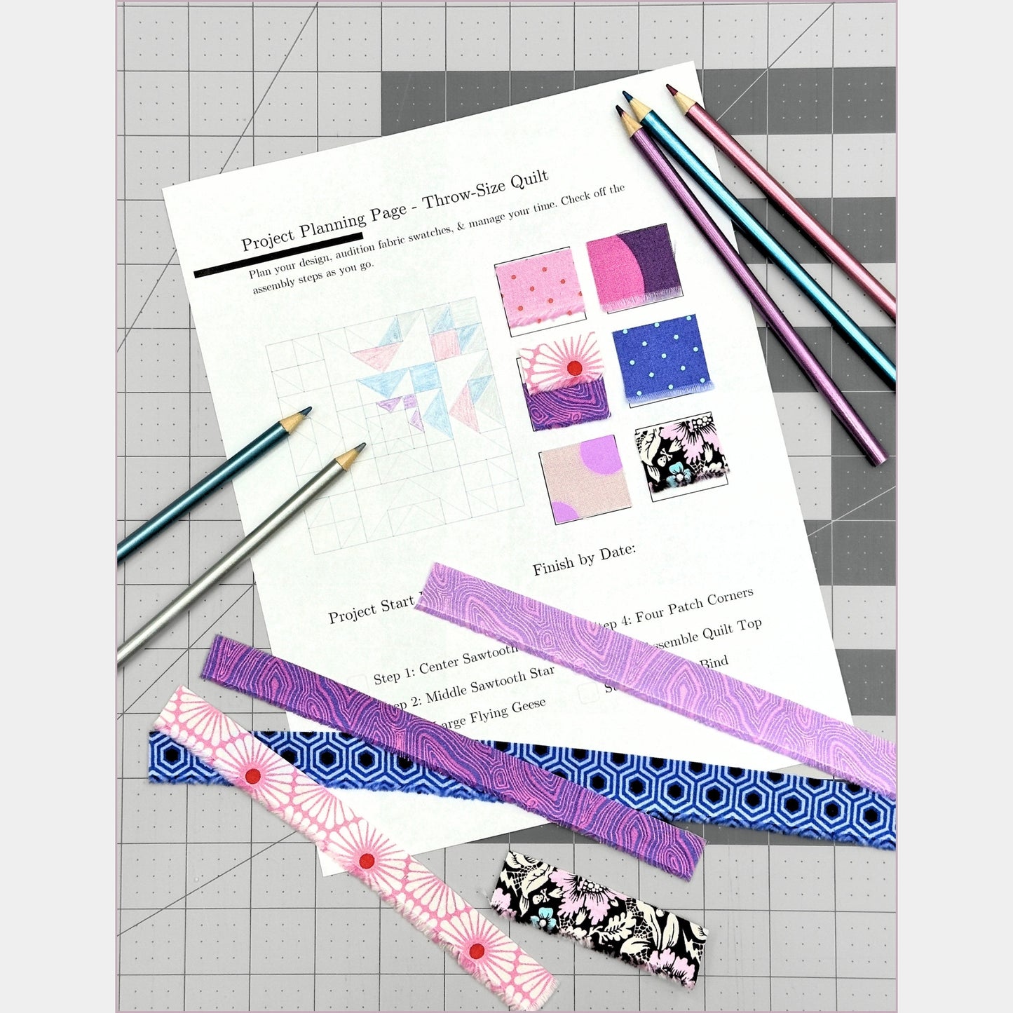 printable project planning page included in pattern