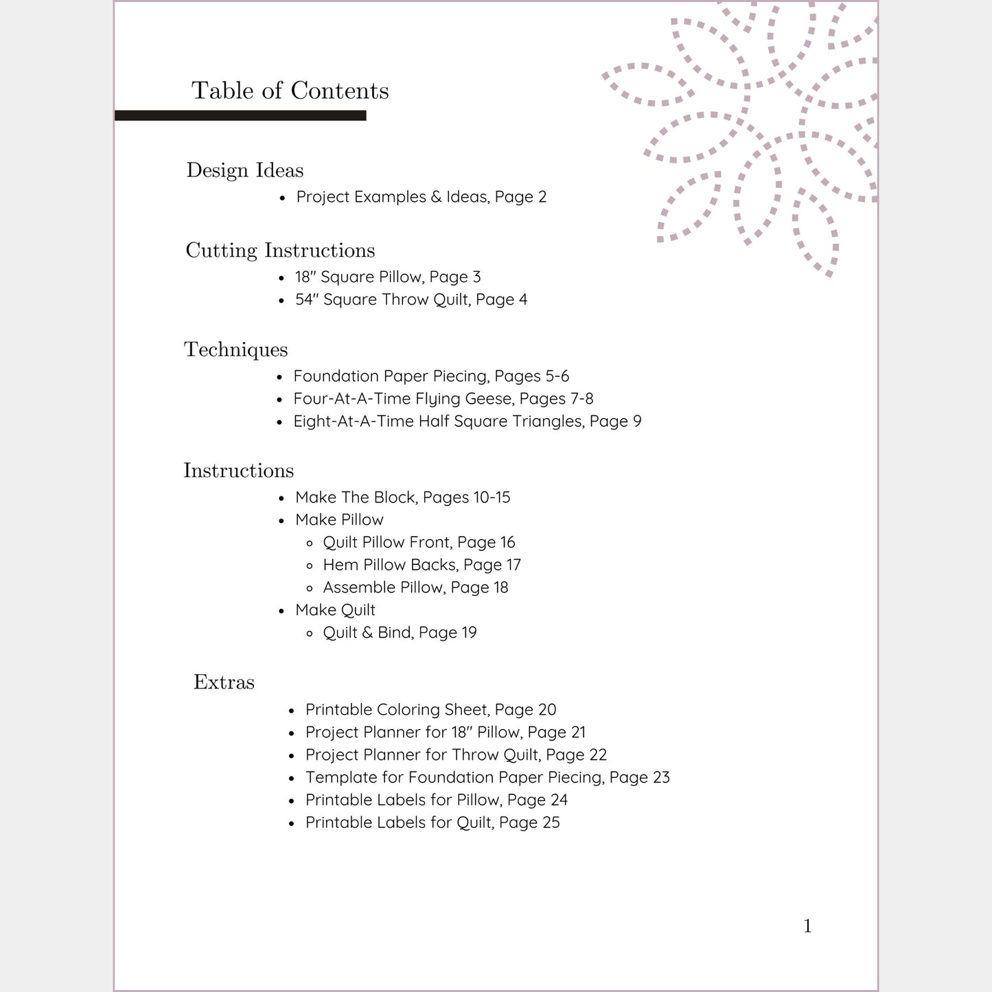 table of contents for navigating the pattern