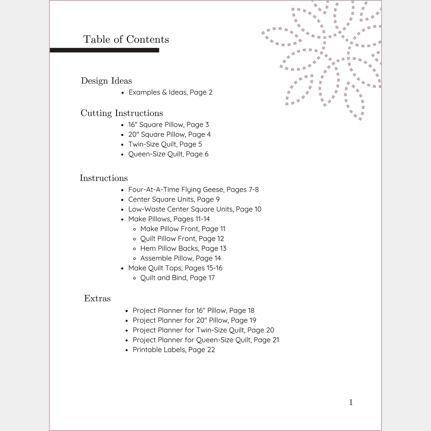 table of contents to navigate to specific projects.