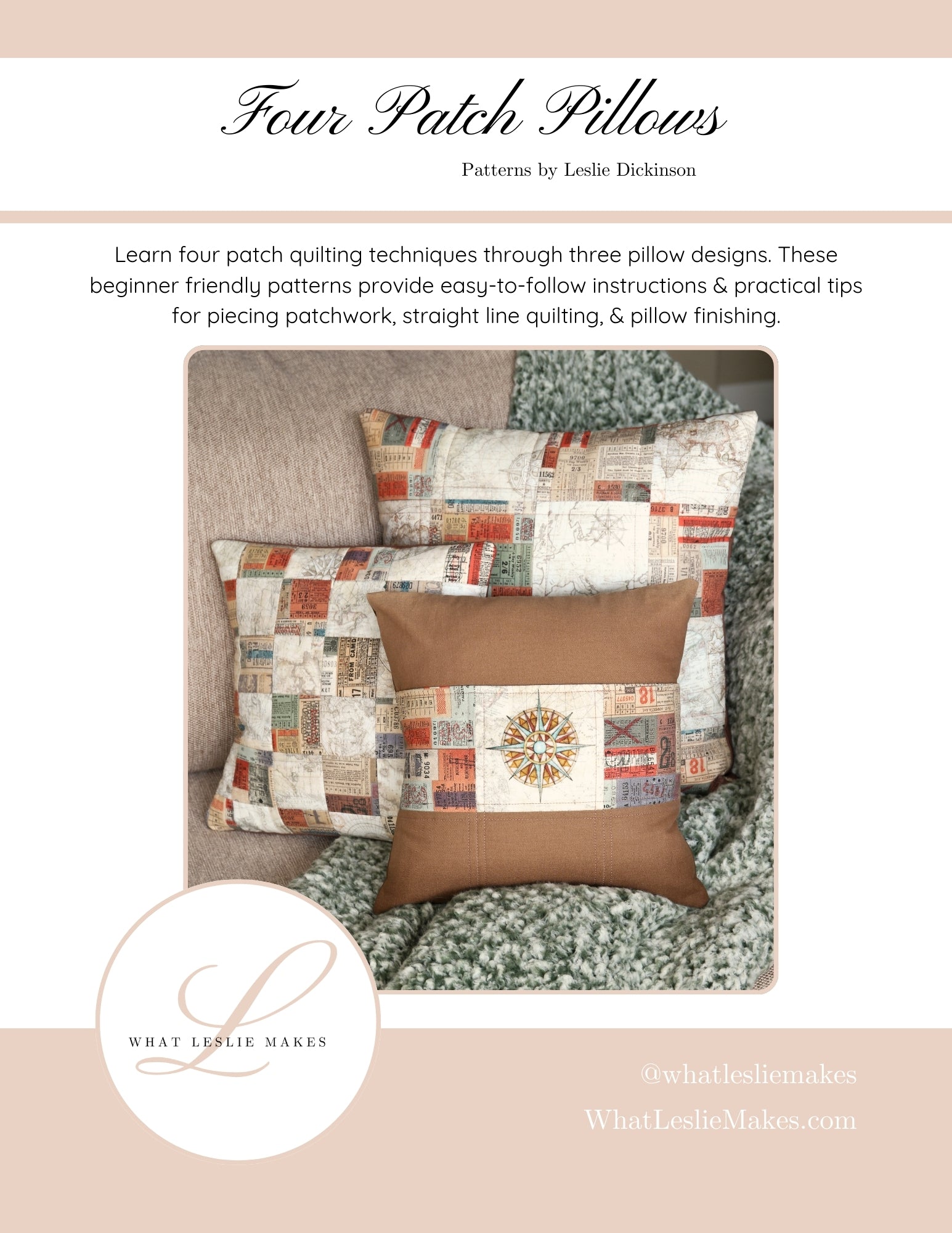 Four Patch Pillow Patterns - Set of 3 Patterns (Digital Download) –  WhatLeslieMakes, image size:1545x2000