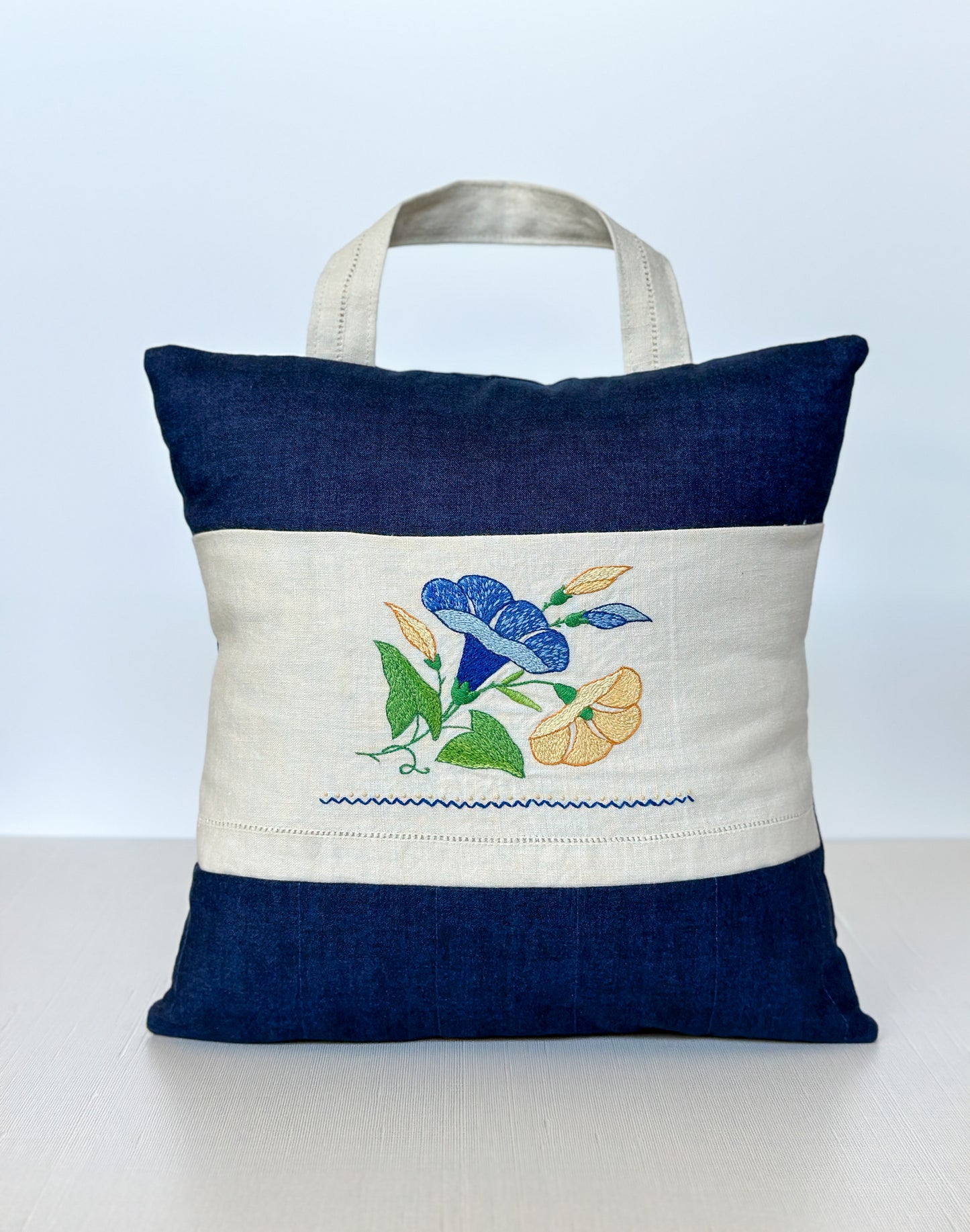 Vintage Embroidered Throw Pillow with Pocket & Carry Handle