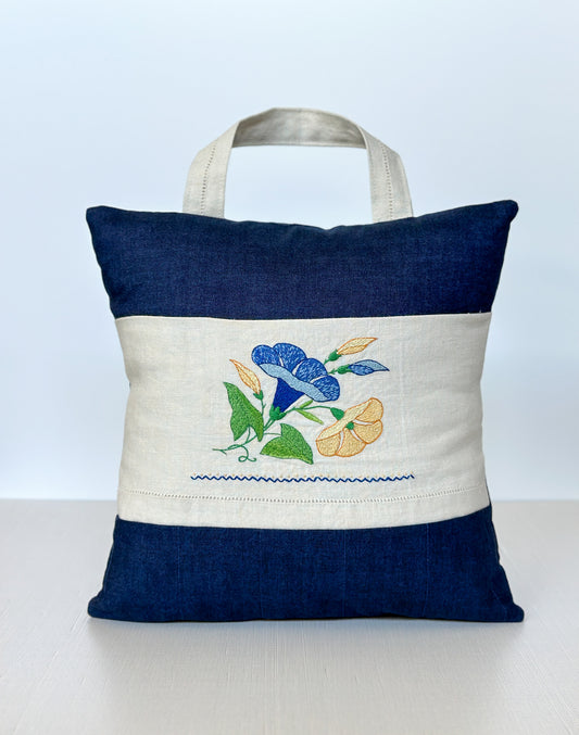 Vintage Embroidered Pillow with Pocket & Carry Handle