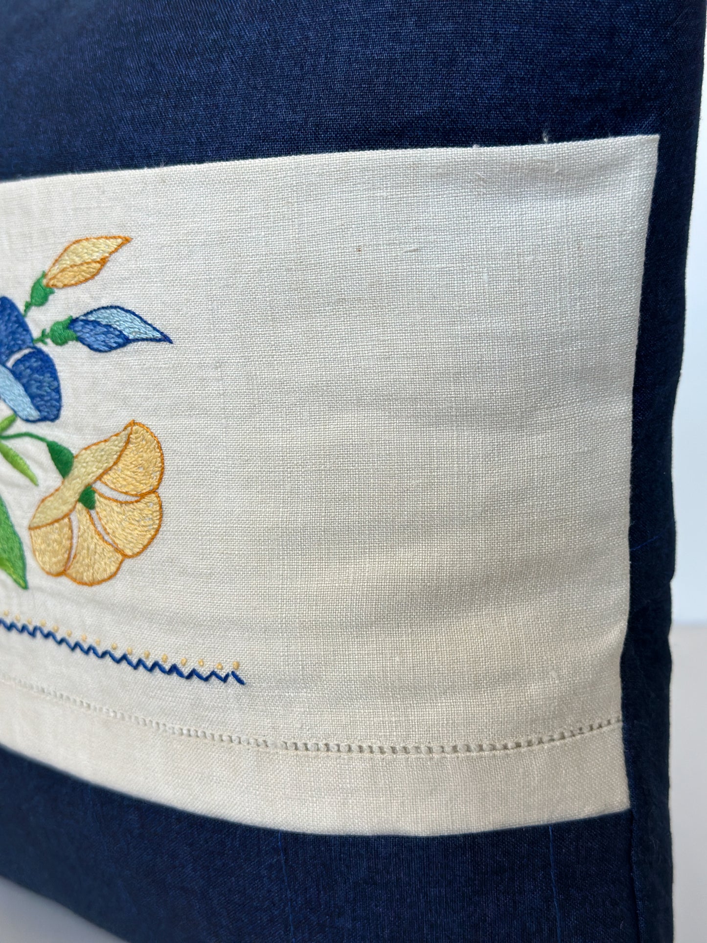 Vintage Embroidered Throw Pillow with Pocket & Carry Handle