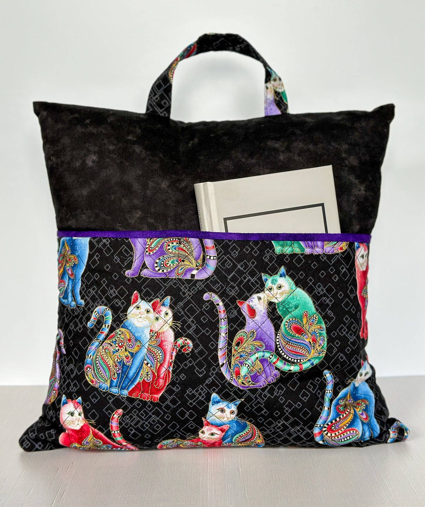 Cat Themed Pillow with Pocket & Carry Handle