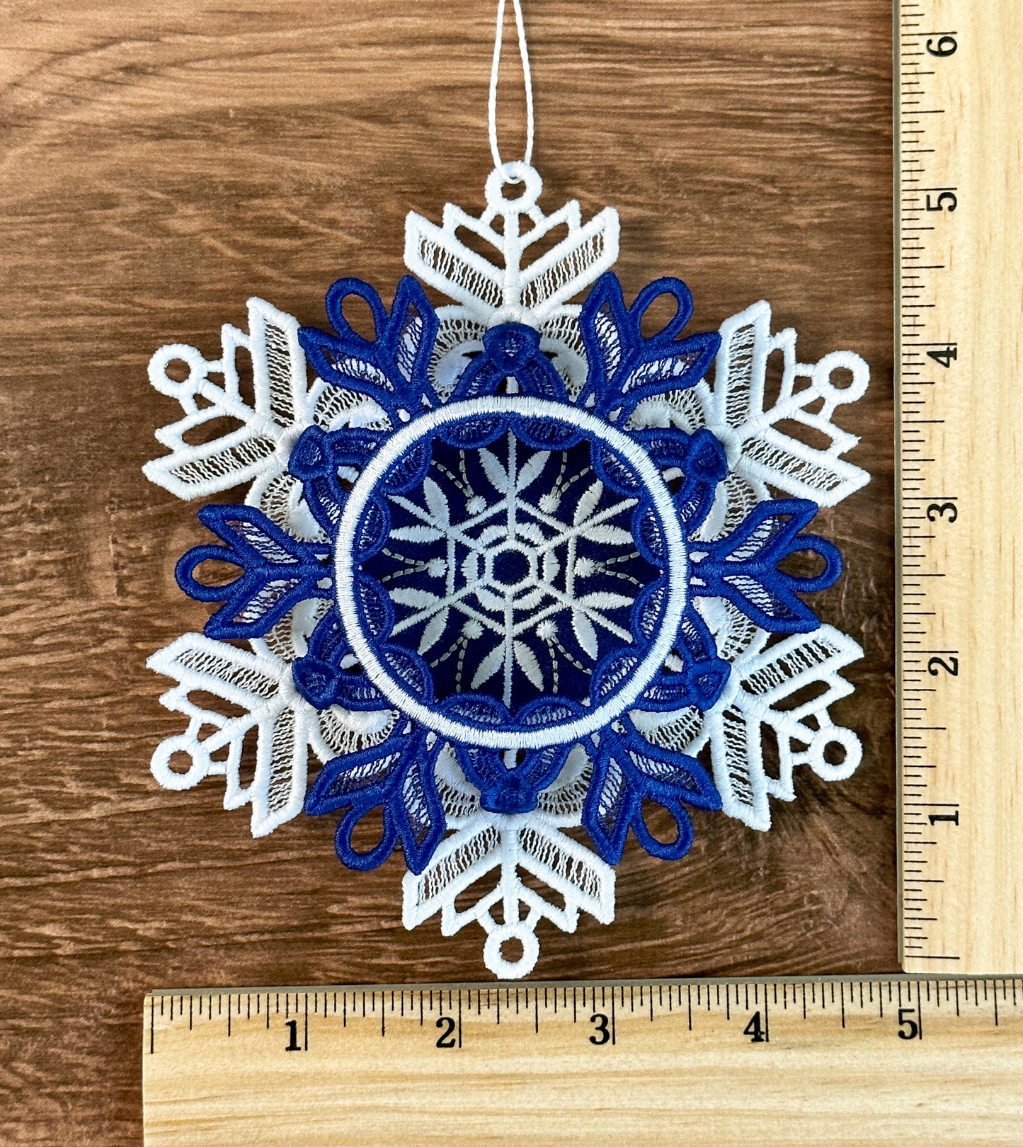 Large Vintage-Style Blue & White 3D Holiday Ornaments