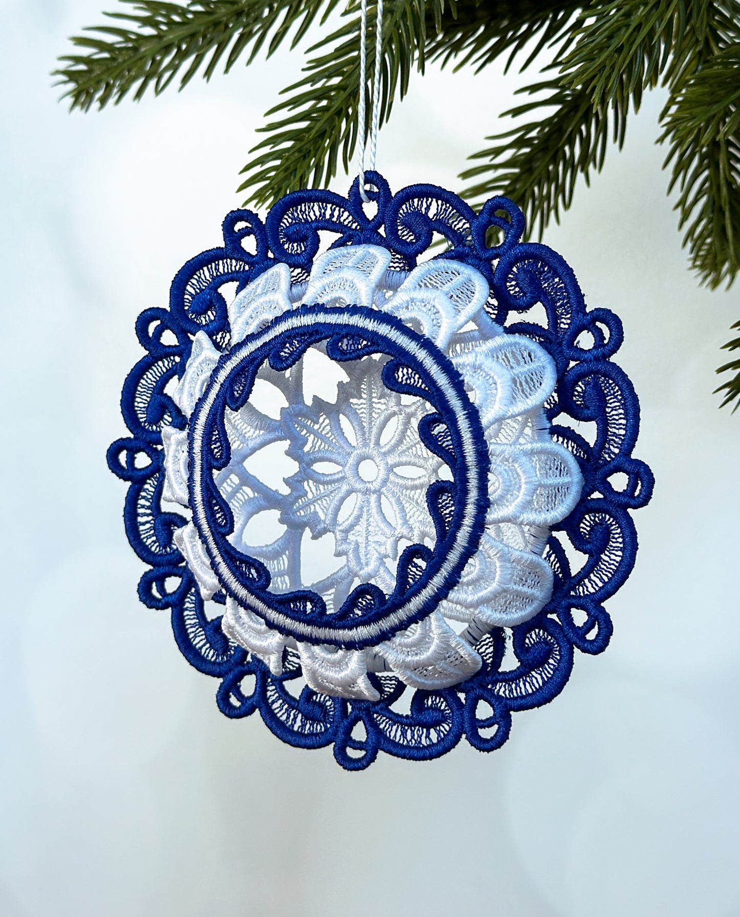 Large Vintage-Style Blue & White 3D Holiday Ornaments