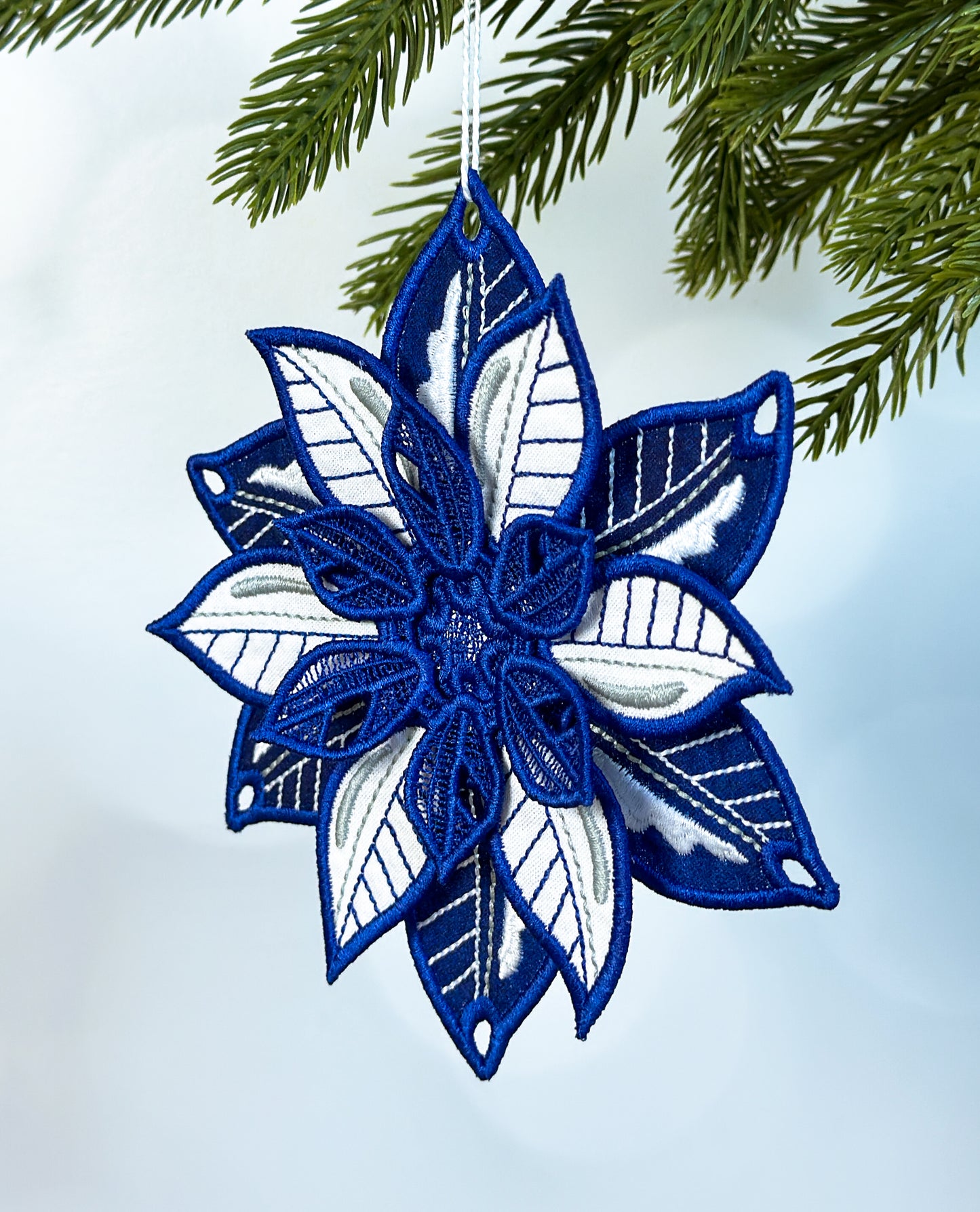 Large Vintage-Style Blue & White 3D Holiday Ornaments