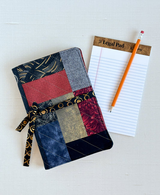 Quilted Document Organizers with Writing Pad & Pencil: Red, Black & Navy Patchwork
