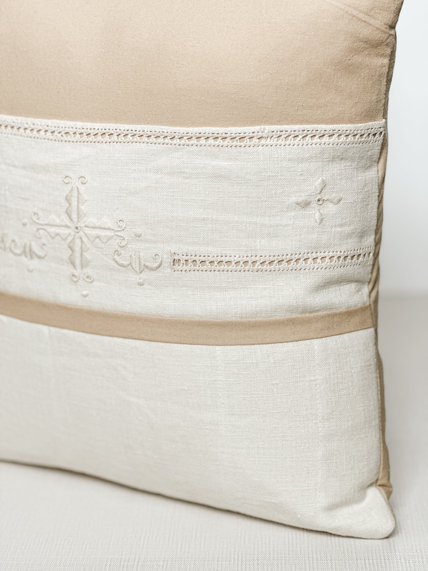 Vintage Linen Throw Pillow with Pocket & Carry Handle