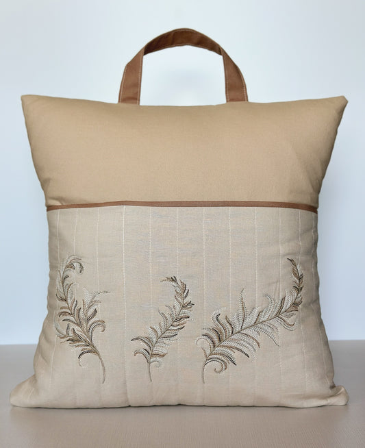 Natural Fiber Pillow with Pockets & Carry Handle