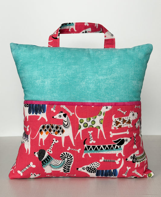 Dog Themed Pillow with Pocket & Carry Handle