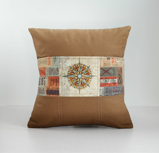 Compass Rose Quilted Throw Pillow with Pocket
