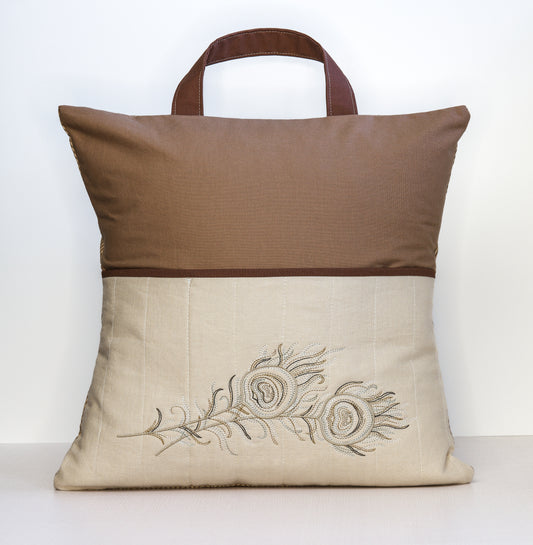 Peacock Feather Pillow with Pockets & Carry Handle