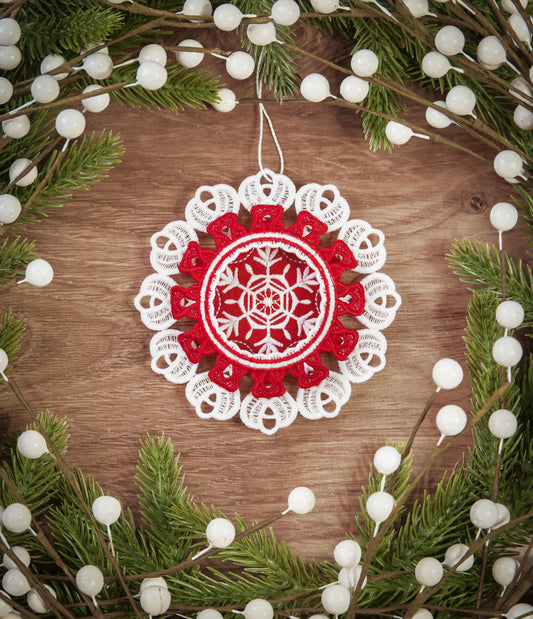 Red & White Large 3D Lace Medallion