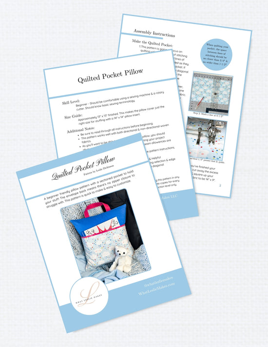pattern page examples. cover page, intro page with skill level of beginner, assembly instructions with photos.